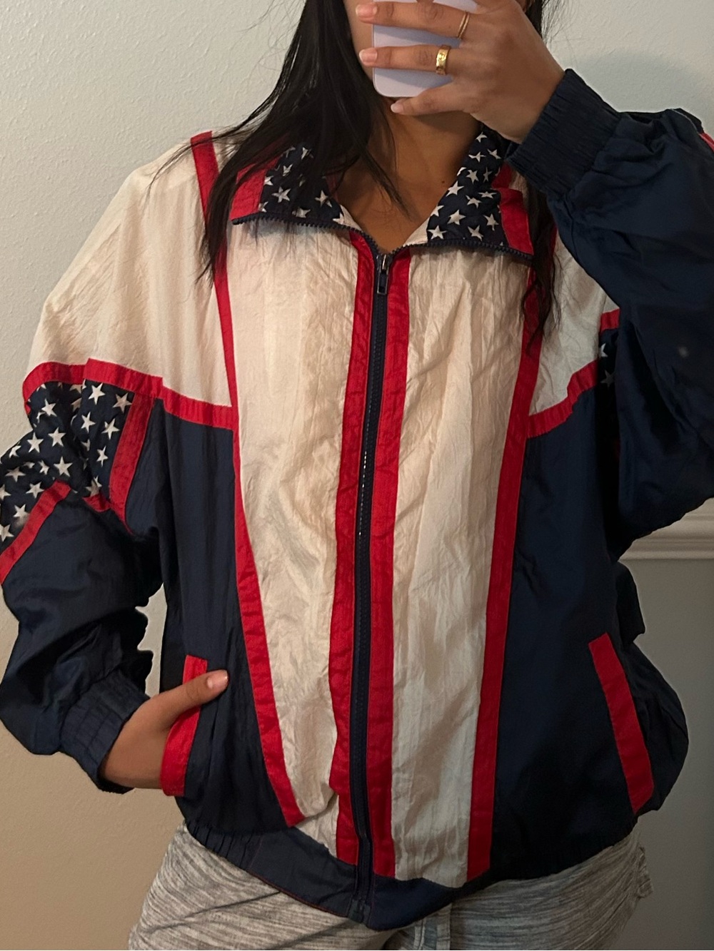 Vintage windbreaker Jacket - Navy, White & Red
